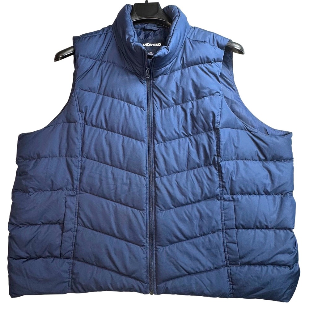 Lands End Womens 3X Blue Down Puffer Vest Quilted Jacket Granola Cabin Gorpcore